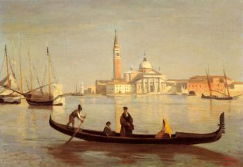 Jean-Baptiste-Camille Corot : Venise-Gondole sur Le Grand Canal(Saint-Georges Majeur au fond)